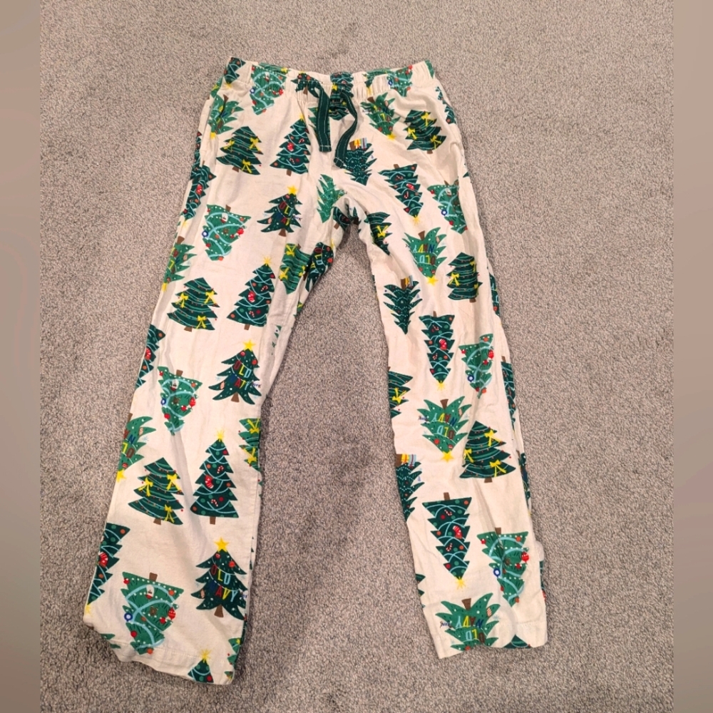 Old Navy Pajama Pants mens L White Green Christmas Tree Flannel Match The Fam